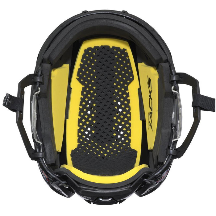 Black helmet with yellow/black padding 