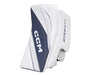 white goalie blocker with navy details