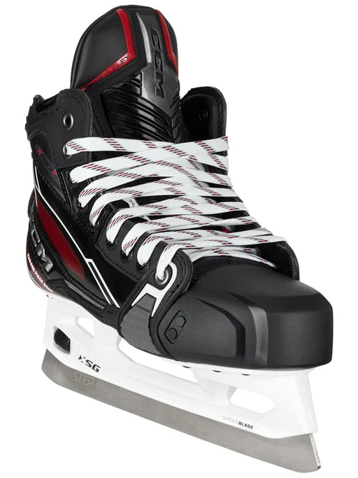 black goalie skate with red details