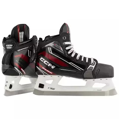 black goalie skates with red details