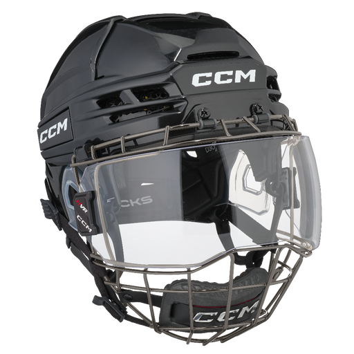 black helmet with visor and cage