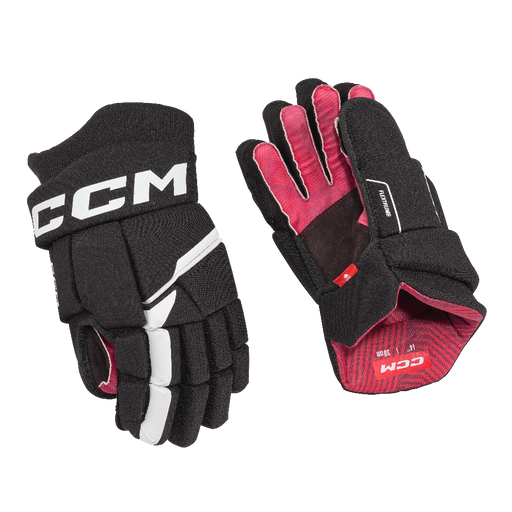 black hockey gloves with red lining