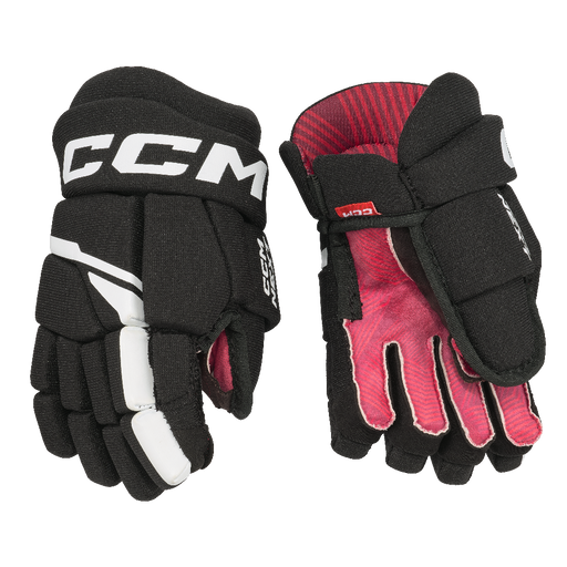 black and white gloves with red lining
