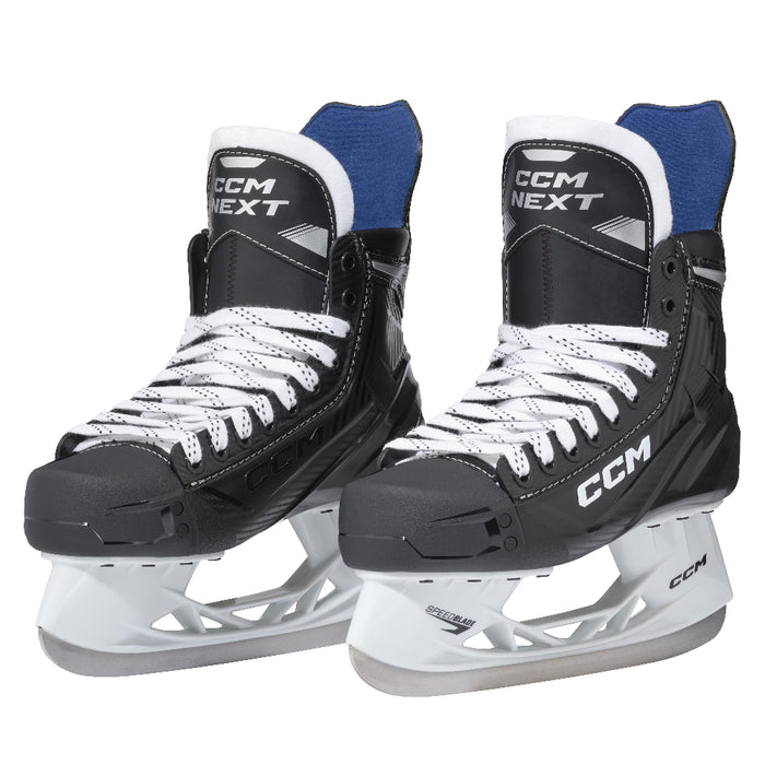 black skates with blue lining