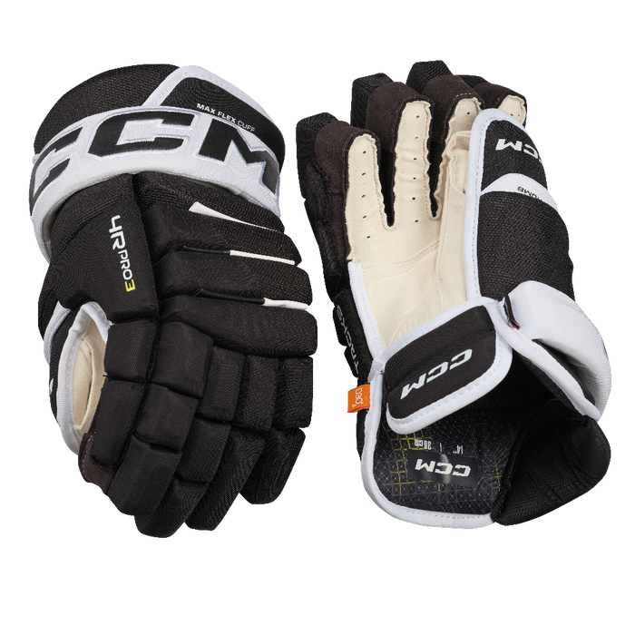Black and white ccm gloves