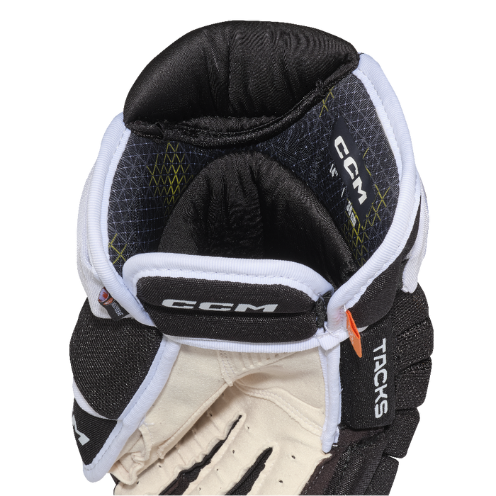 black and white ccm gloves inside view