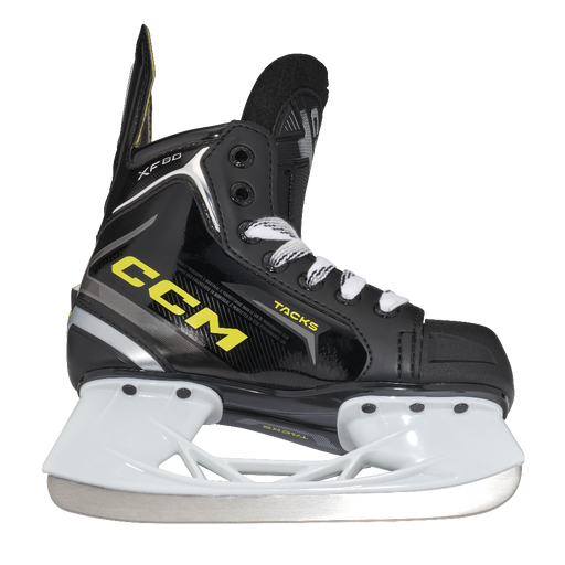 One black skate, with yellow CCM