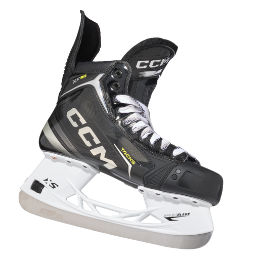 black ccm skate with silver accents