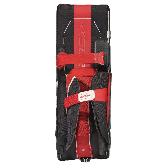 black and red goalie pad