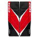 black and red goalie pads