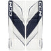 white goalie pads with navy details
