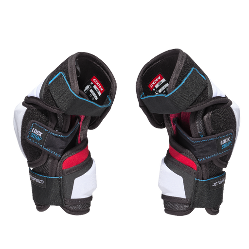 black and white elbow pads with red lining