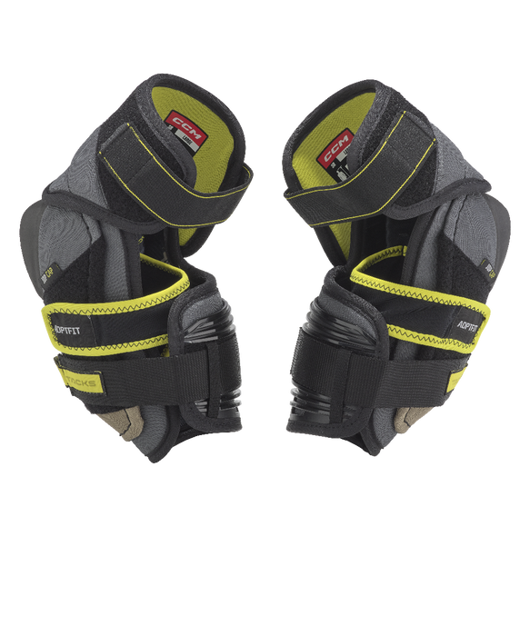 black elbow pads with yellow detail and lining