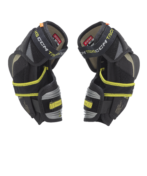 black elbow pads with yellow detail