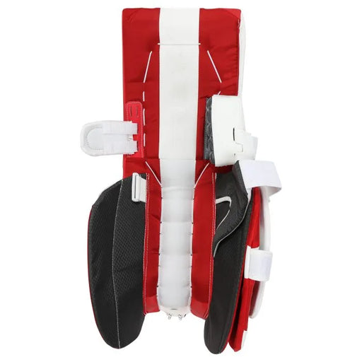 white goalie pads with red lining