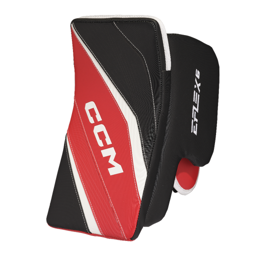 black and red goalie blocker