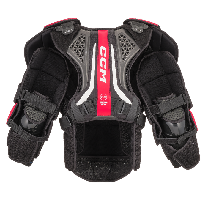 black and red goalie chest