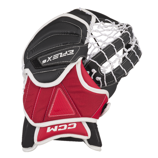 black and red goalie glove