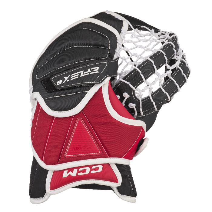 black and red goalie glove