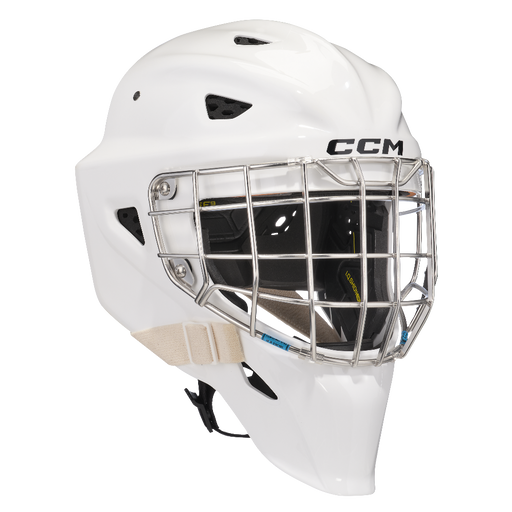 white goalie helmet