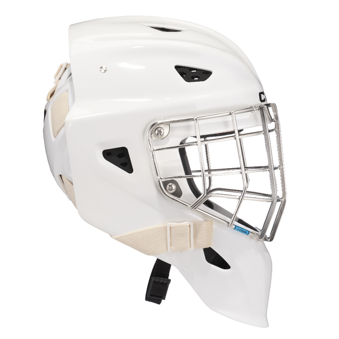 white goalie helmet