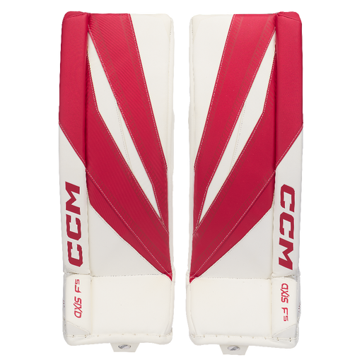white and red goalie pads