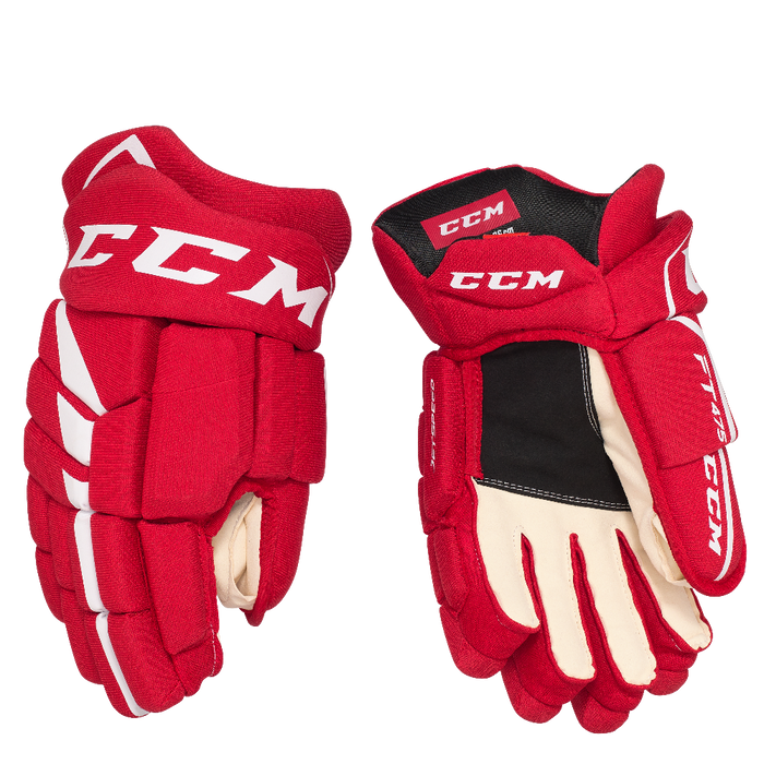 Red gloves with white detail and off white lining