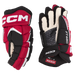 black and red gloves with white details