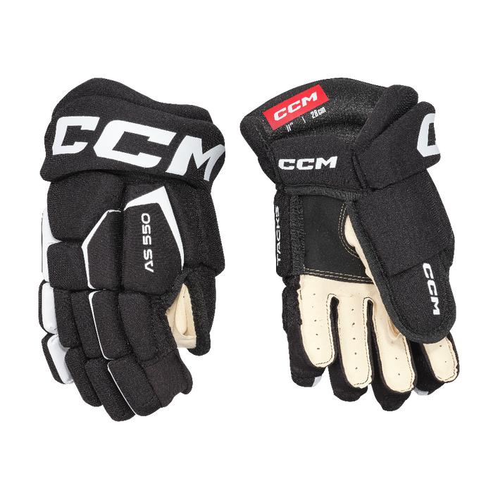 Black gloves with white detail and off-white lining