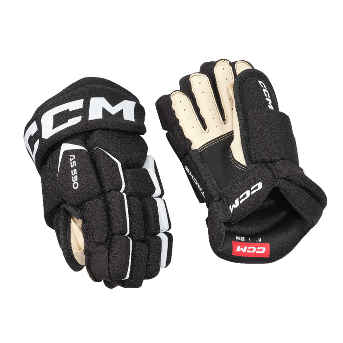 Black gloves with white detail and off-white lining