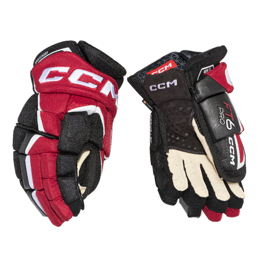 black gloves with red and white details