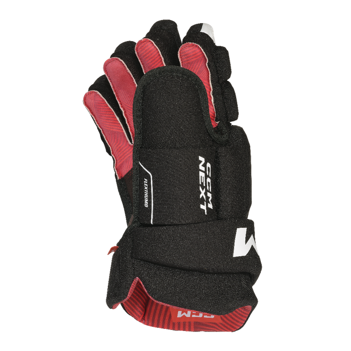 Black hockey glove with red lining