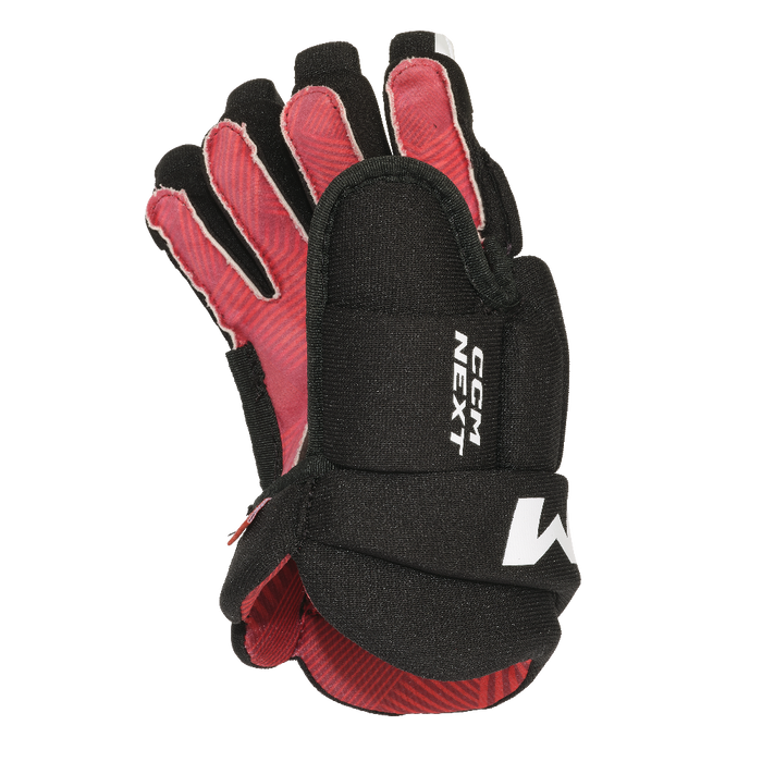 black and white gloves with red lining