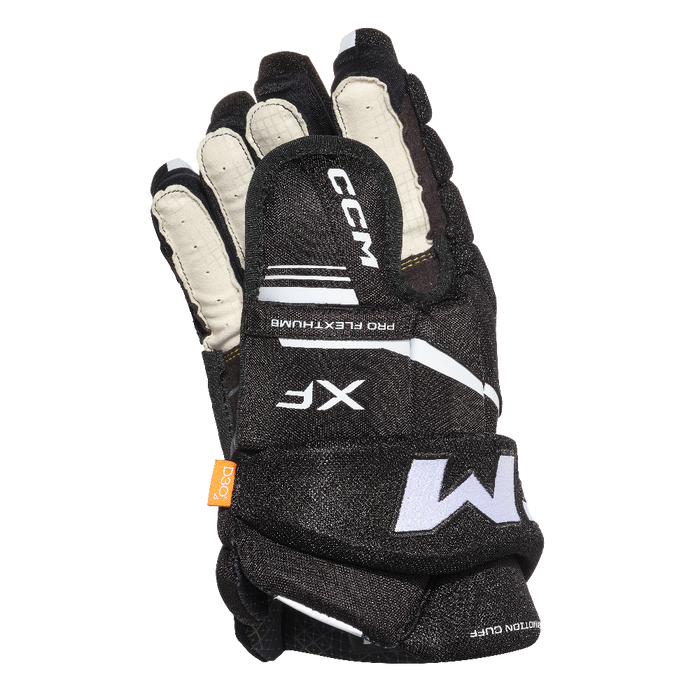 black ccm glove with white accents