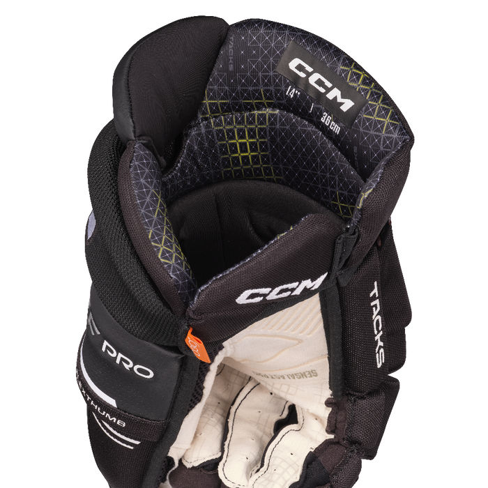 black hockey gloves with white palm and accents