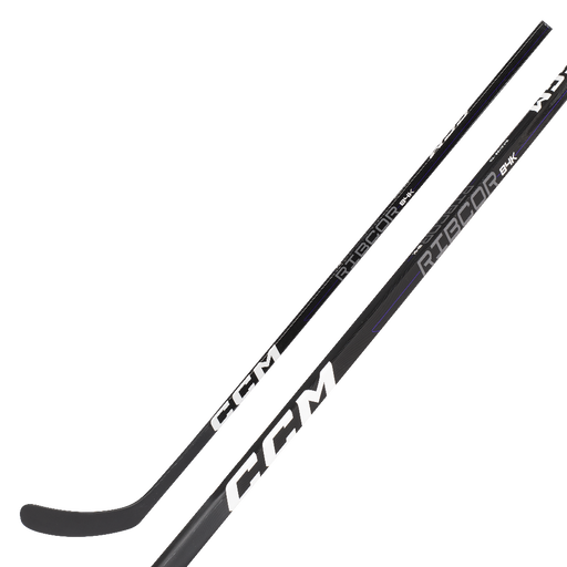 black hockey stick with white text