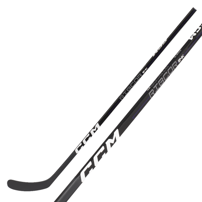 black hockey stick with white text