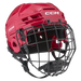 red helmet with red padding and black cage