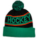 black and green pom pom beanie