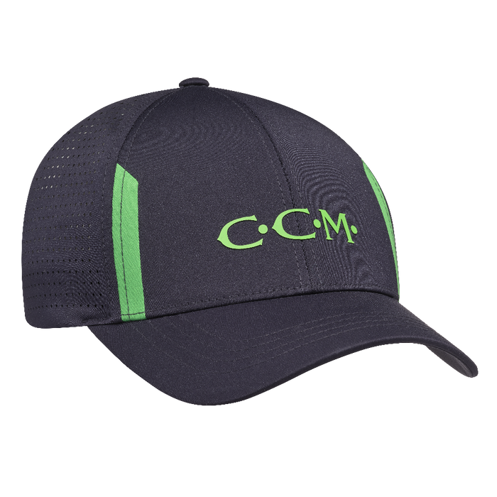 Black ccm golf cap with green accents