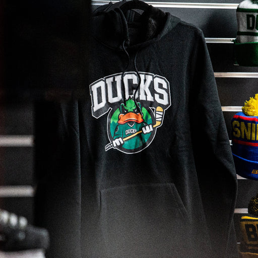 black hoodie with ducks logo