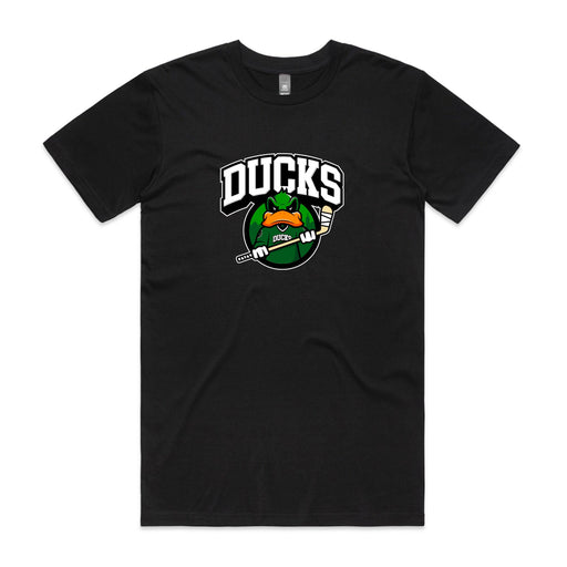 black shirt with ducks logo