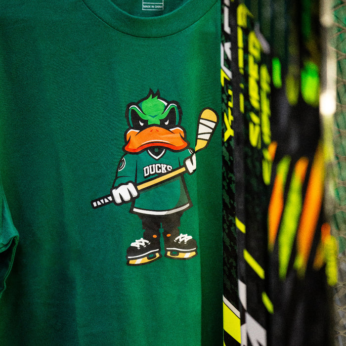 Green shirt with quackers logo