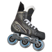 black roller skates with yellow stitching 