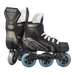 black roller skates with yellow stitching 