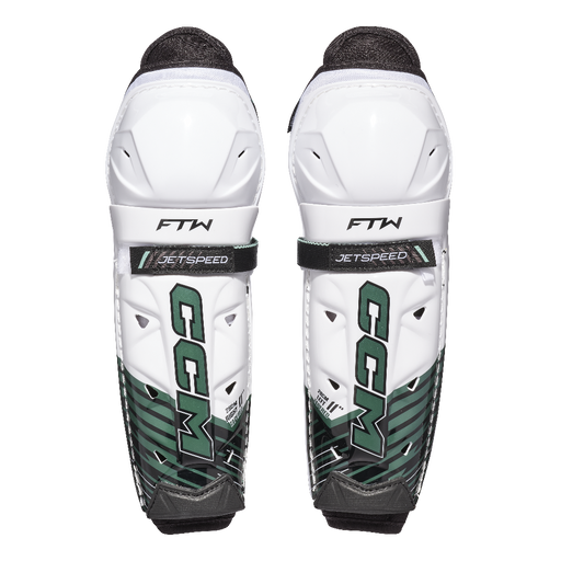 White and green shin guards