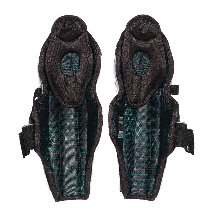 black and green shin guards back