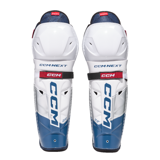 White shin guards with blue details