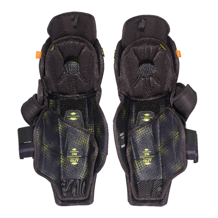 Black shin pads with yellow accents