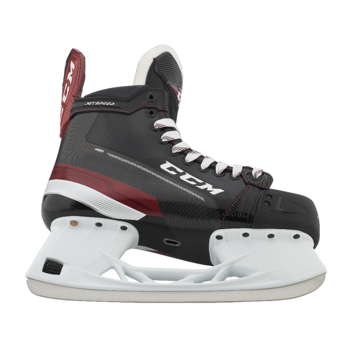 Black and red skates, with white and red laces and red lining